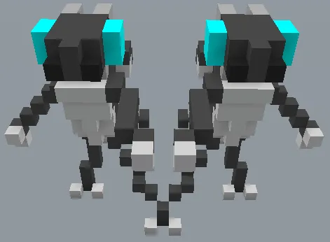 A black dragon with cyan eyes and white underbelly is being mirrored horizontally by his hand. The dragon is in a bipedal form and has one hand lifted closer to the center than the other.