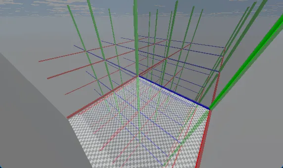 A space with transparent rooms arranged and stacked as a cube.