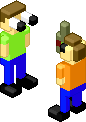 Mohawked person shows his eyes-extended friend a Walkie Talkie