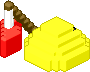 yellow blob with brick at the end of a stick