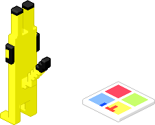 happy yellow robot with two antennas as ears. blue shines in eye