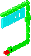 snake from nokia game snake, green, red tounge, 1 block black ey