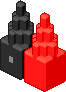 a red spire and a black spire